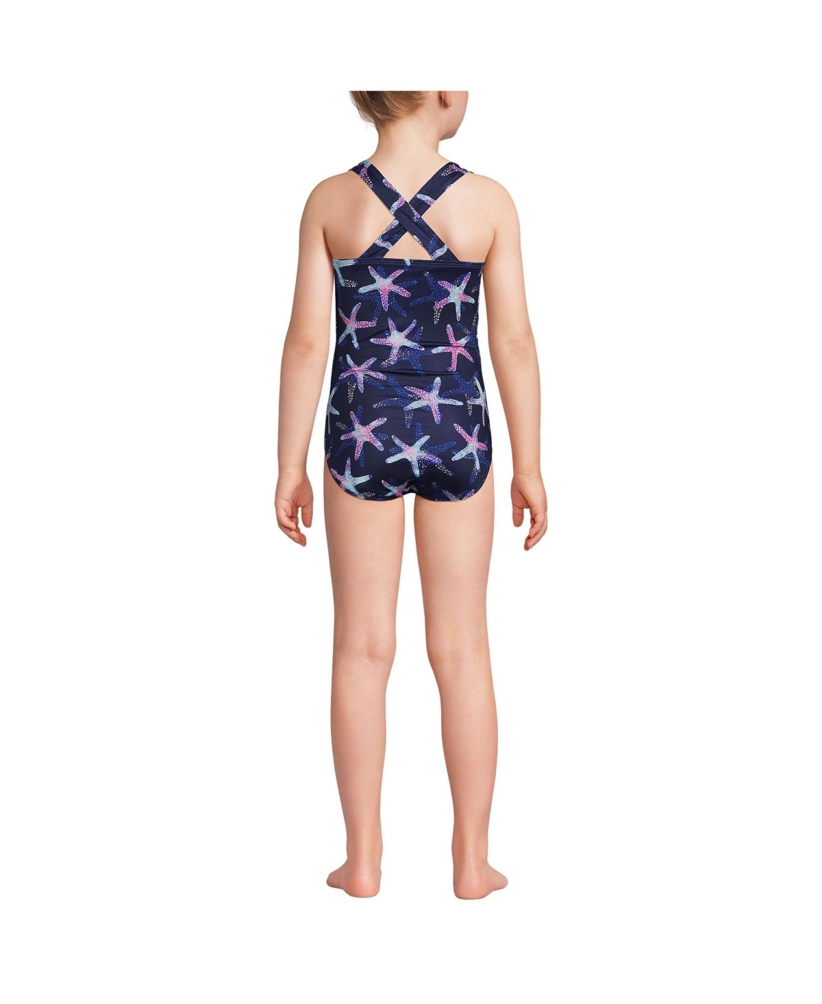 Lands' End Girls Slim Chlorine Resistant One Piece Upf 50 Swimsuit -pink starfish