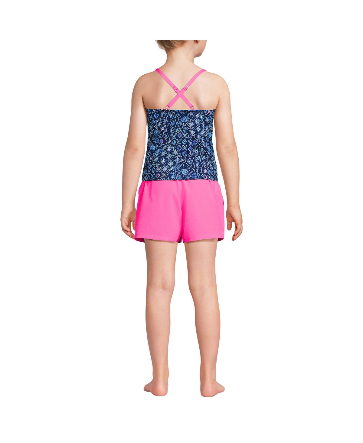 Lands' End Girls Chlorine Resistant Tankini Top Woven Short Set -multi floral mix