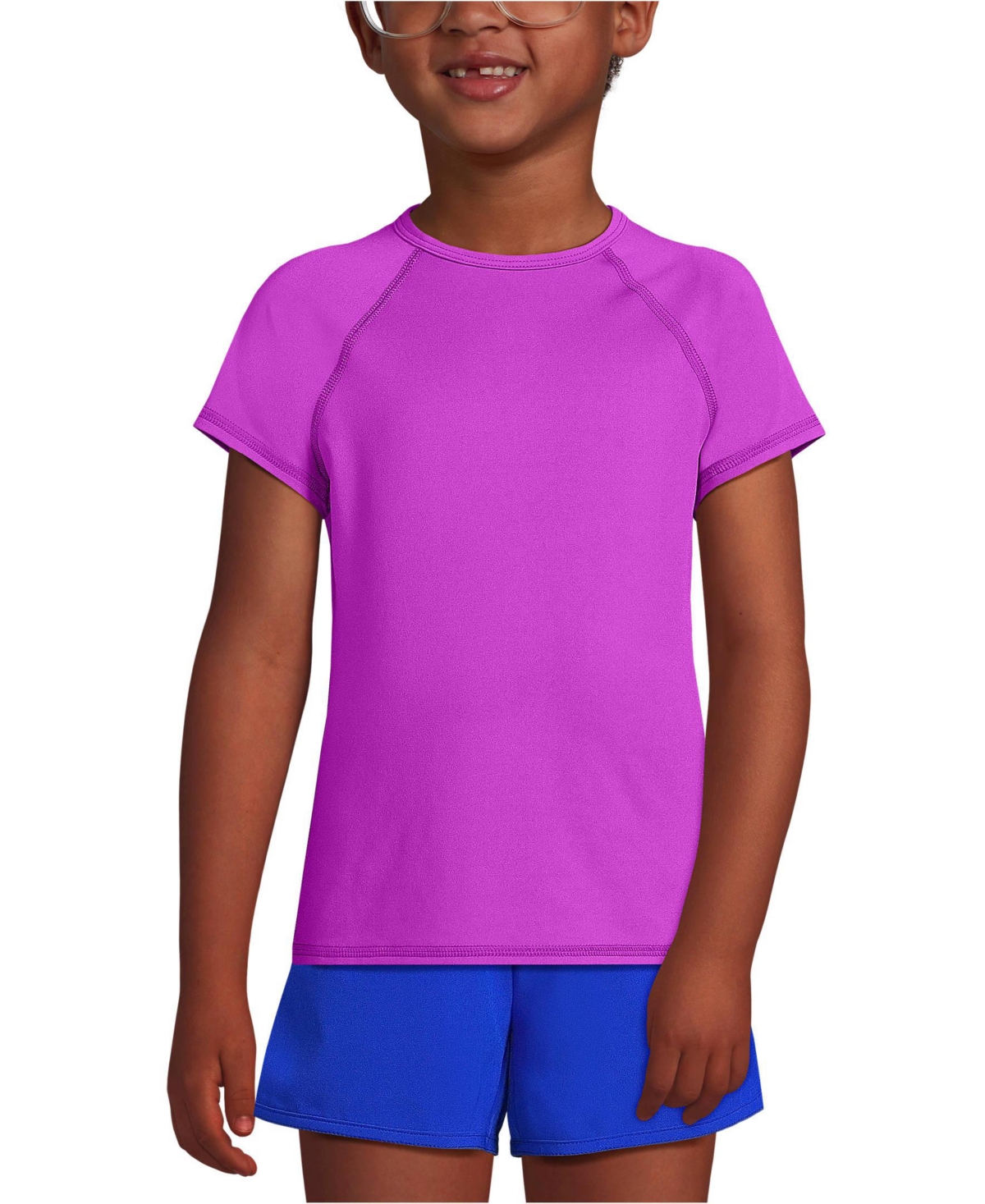 Lands' End Girls Chlorine Resistant Short Sleeve Crew Neck UPF50 Rash Guard