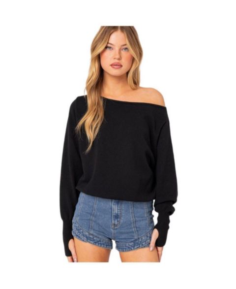 Женский свитер Edikted Off Shoulder Oversized Sweater, цвет: Чёрный