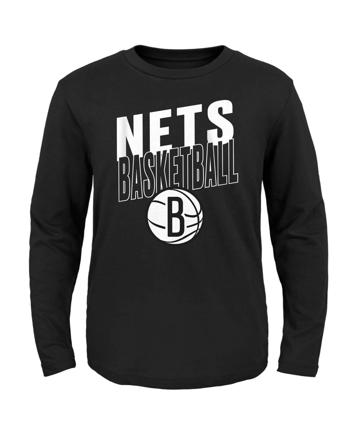 Shop Outerstuff Little Boys And Girls Black Brooklyn Nets Showtime Long Sleeve T-shirt