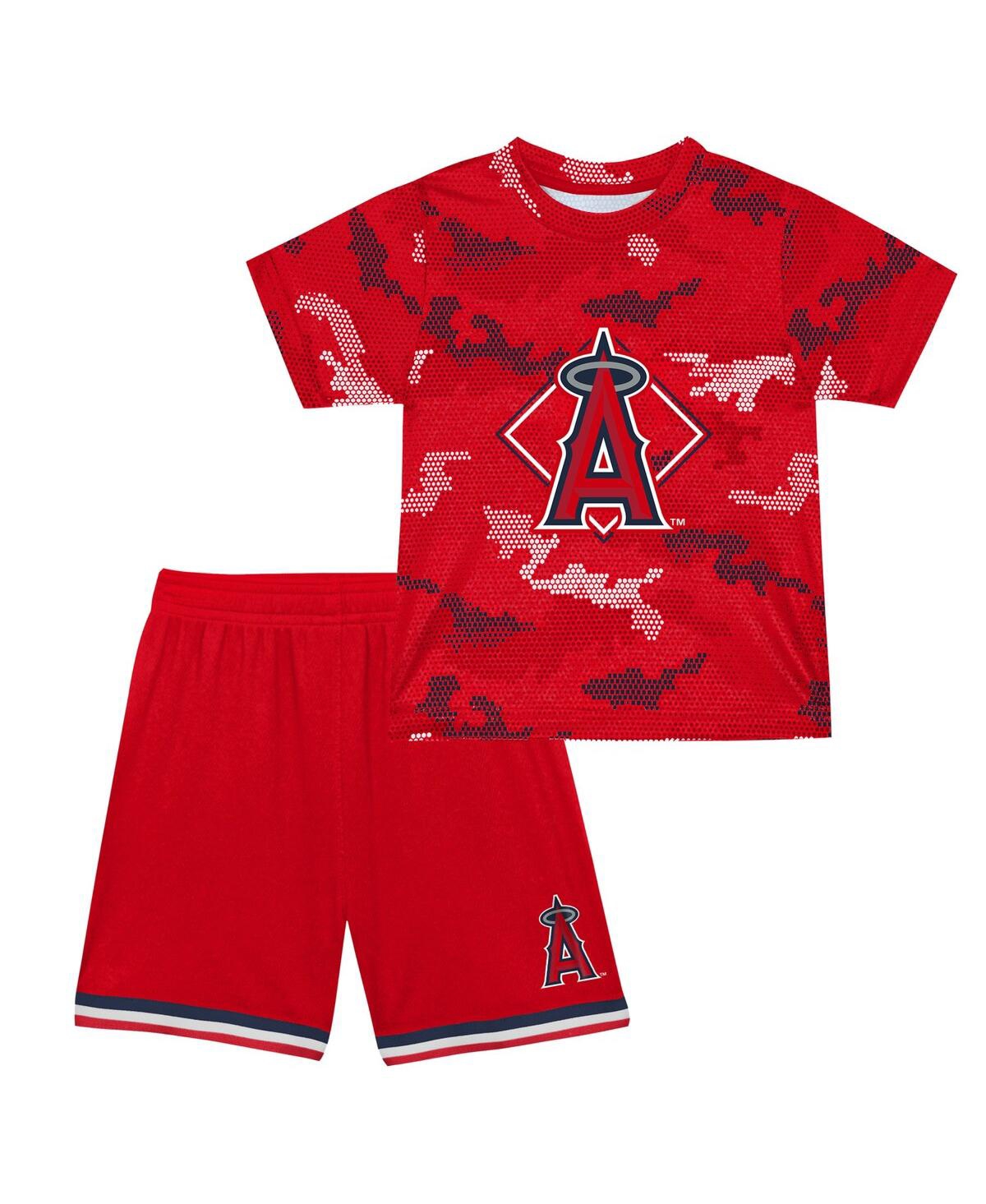 Shop Fanatics Toddler Boys And Girls  Red Los Angeles Angels Field Ball T-shirt And Shorts Set