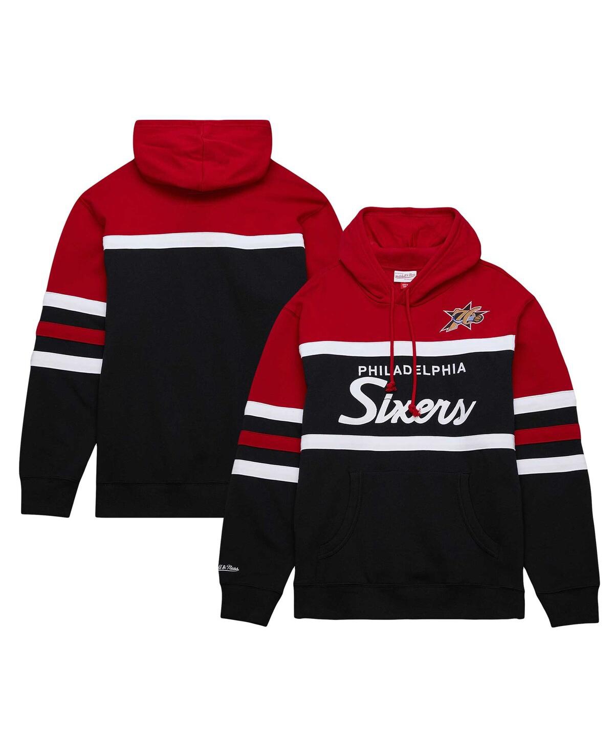 Shop Mitchell & Ness Men's  Black, Red Philadelphia 76ers Head Coach Pullover Hoodie In Black,red