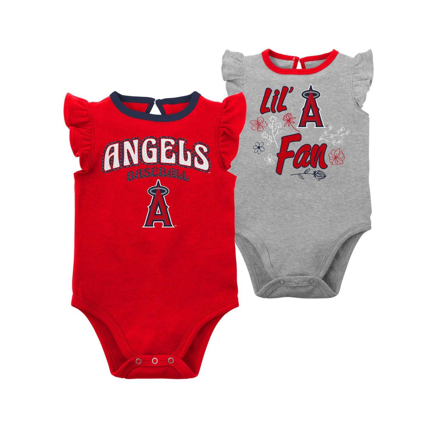 Baby Boys and Girls Red, Heather Gray Los Angeles Angels Little Fan Two-Pack Bodysuit Set