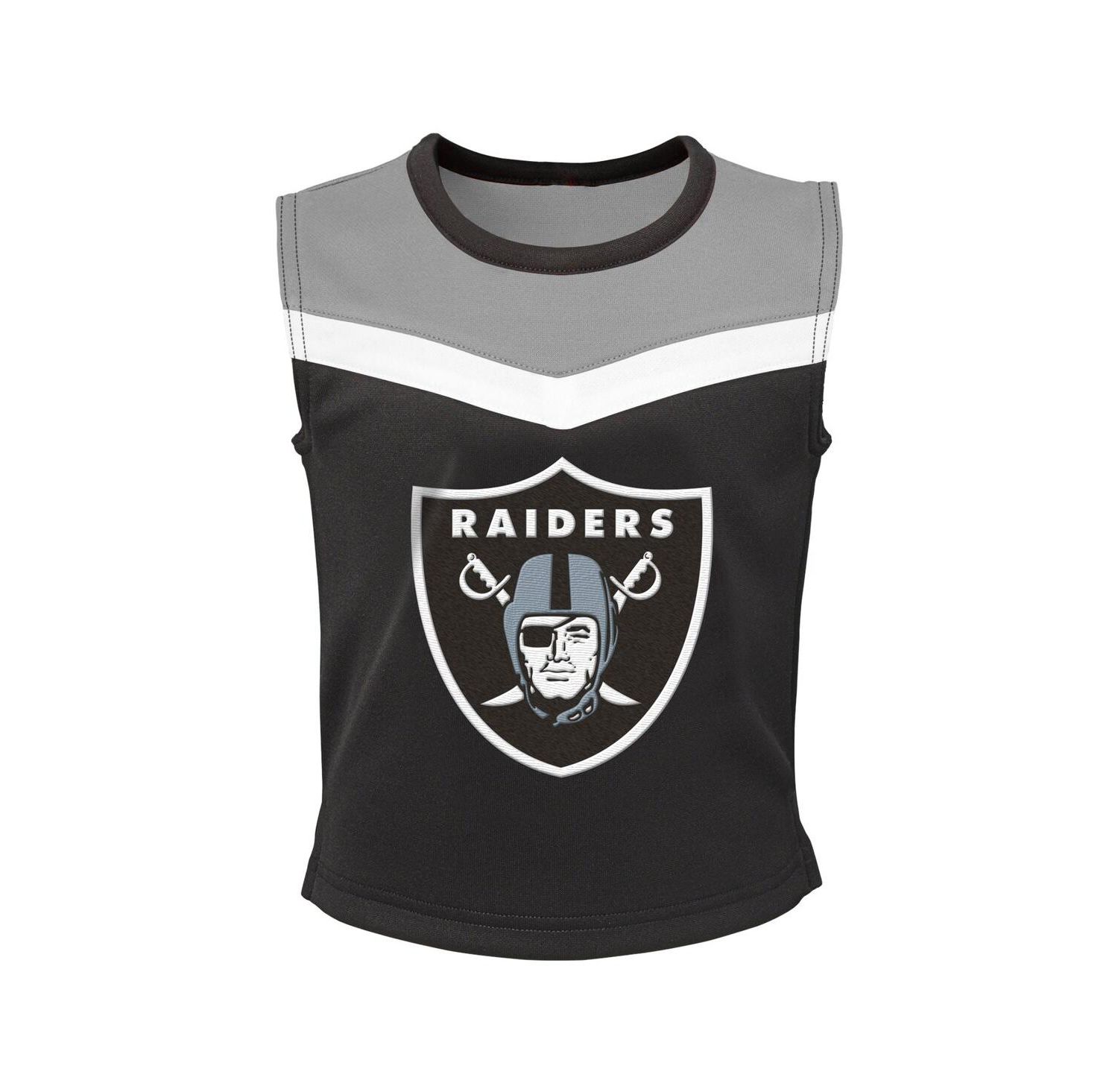 Little Girls Black Las Vegas Raiders Spirit Cheerleader Two-Piece Set with Bloomers