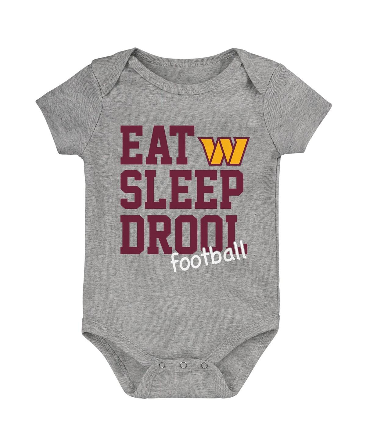 Baby Boys and Girls Burgundy, Heather Gray Washington Commanders Three-Pack Eat, Sleep and Drool Retro Bodysuit Set - Burgundy, Heather Gr