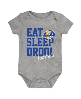 Baby Boys and Girls Gold, Royal, Heather Gray Los Angeles Rams Three-Pack Eat, Sleep and Drool Retro Bodysuit Set