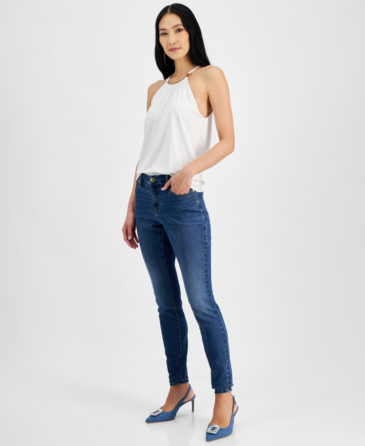 Inc International Concepts Women's Curvy Mid Rise Skinny Jeans, Created For Macy's In Medium Indigo