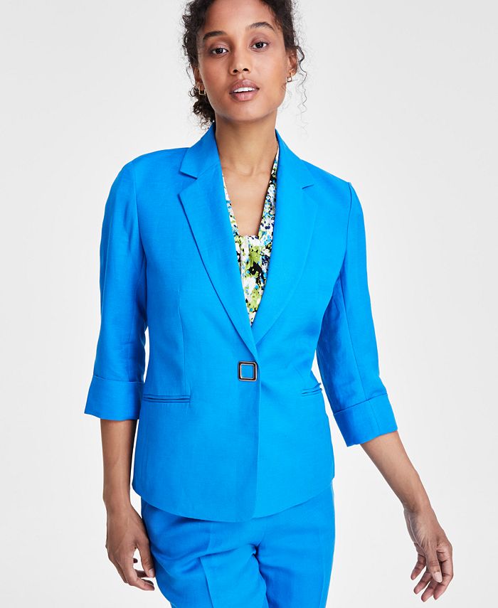 Kasper Women's Linen-Blend Notched-Collar 3/4-Sleeve Jacket - Macy's