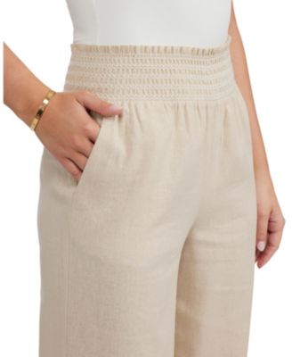Women's Linen Smocked Wide Leg Pant