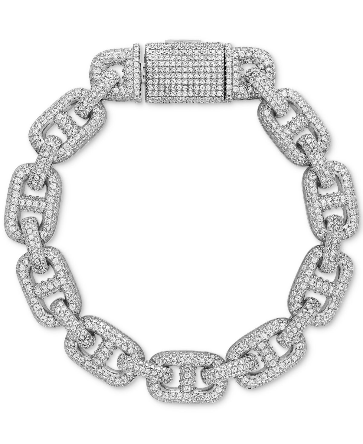 Esquire Men's Jewelry Cubic Zirconia Pave Puffed Mariner Link Chain Bracelet In Sterling Silver, Created For Macy's In White