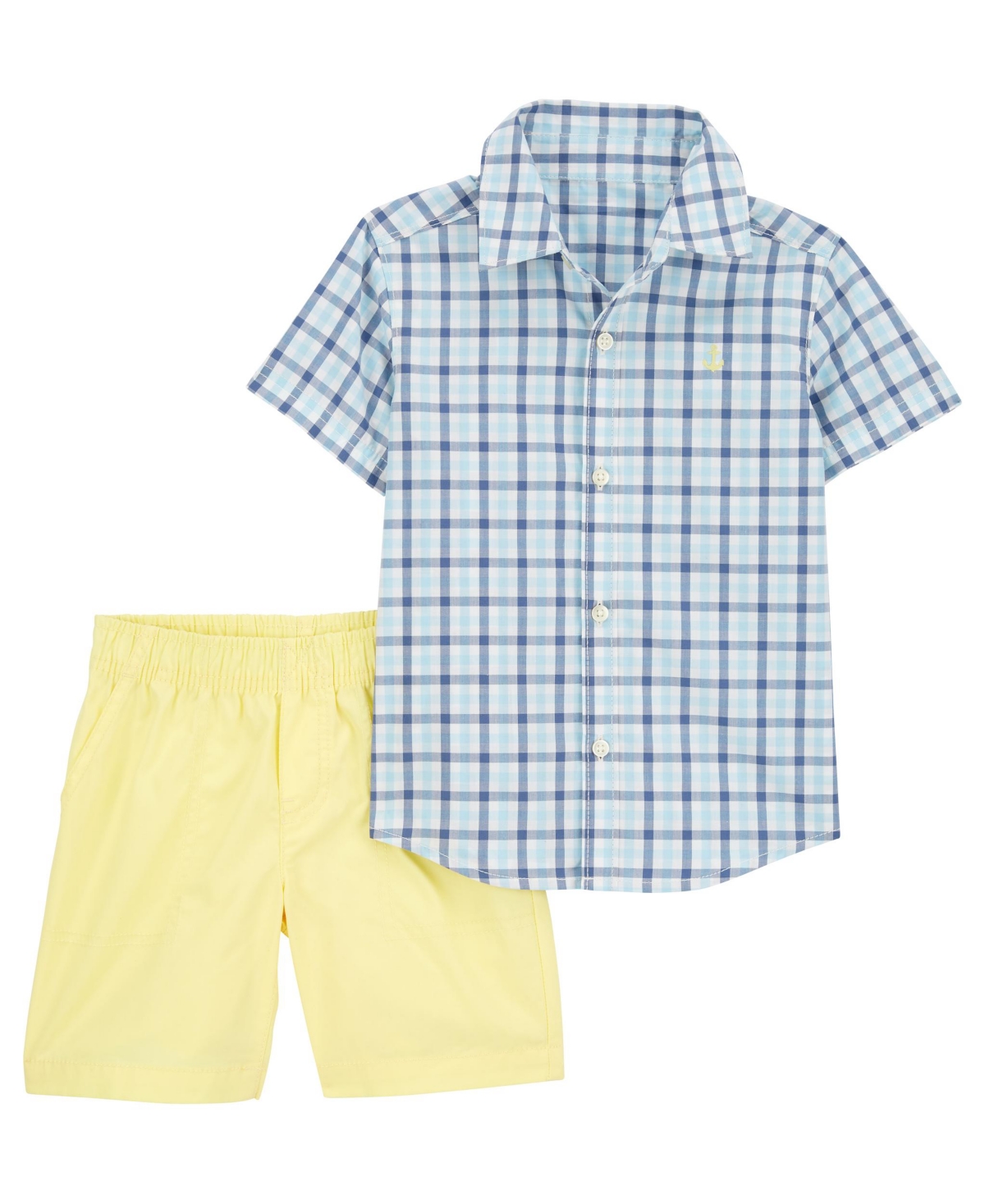 Shop Carter's Toddler 2 Piece Plaid Button Down Shirt Short Set In Blue
