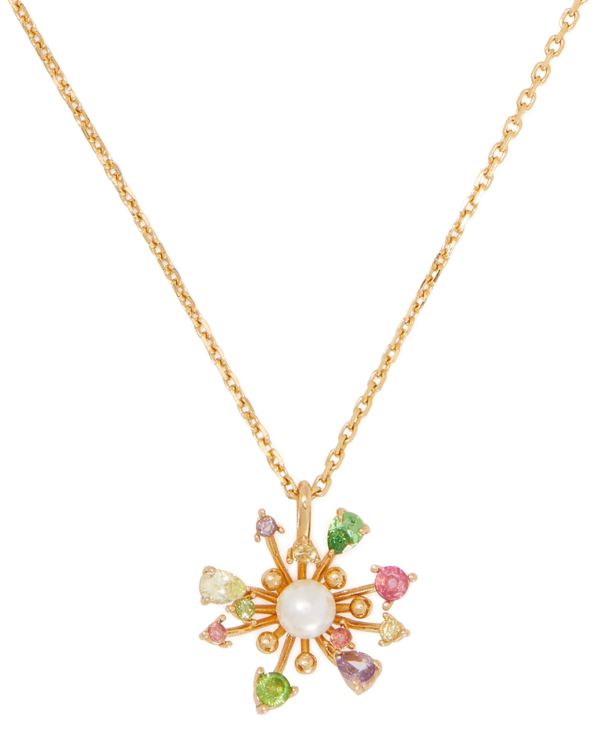 Gold-Tone Multicolor Cubic Zirconia & Imitation Pearl Flower Mini Pendant Necklace, 16"+ 3" extender - Multi