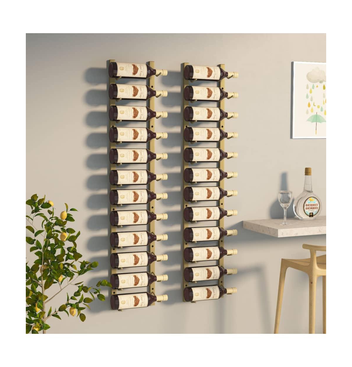 Wall Mounted Wine Rack for 12 Bottles 2 pcsIron - Gold