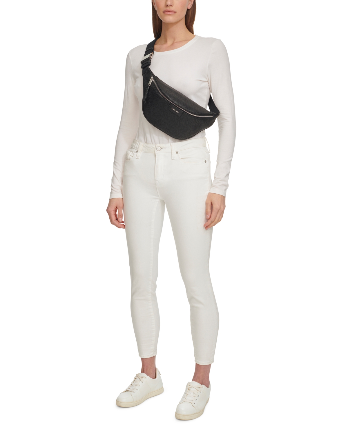 Shop Calvin Klein Moss Belt Bag With Zipper Closure In Cherub White