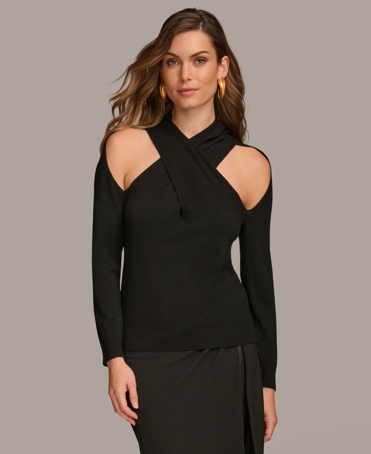 Donna Karan Women's Cutout Twist Front Sweater In Black