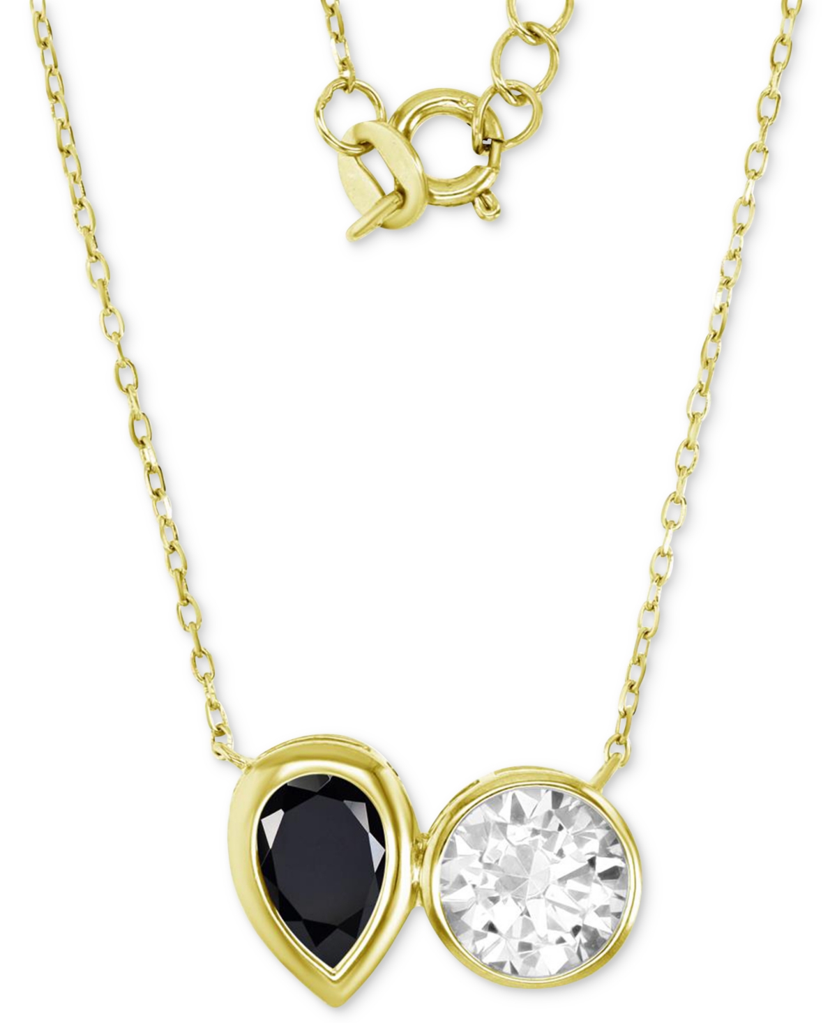 Macy's Cubic Zirconia White & Black Two-stone Necklace In 14k Gold-plated Sterling Silver, 18" + 2" Extende
