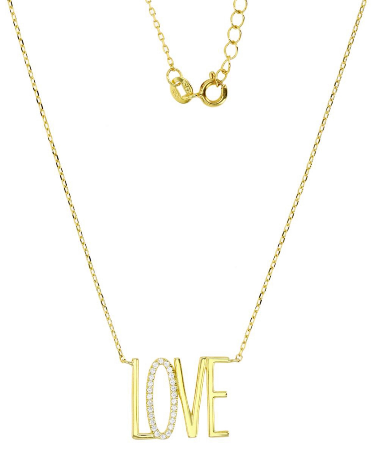 Macy's Cubic Zirconia Love Pendant Necklace In 14k Gold-plated Sterling Silver, 16" + 2" Extender