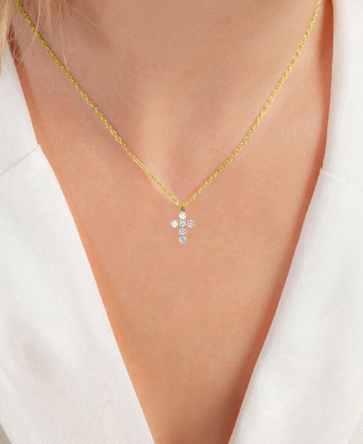 Macy's Cubic Zirconia Cross Pendant Necklace In 14k Gold-plated Sterling Silver, 16" + 2" Extender In Gold