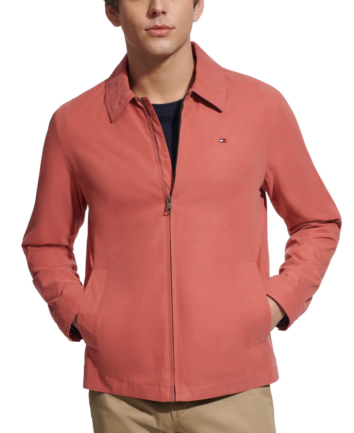 Tommy Hilfiger Men's Lightweight Full Zip-front Jacket In Coral Red