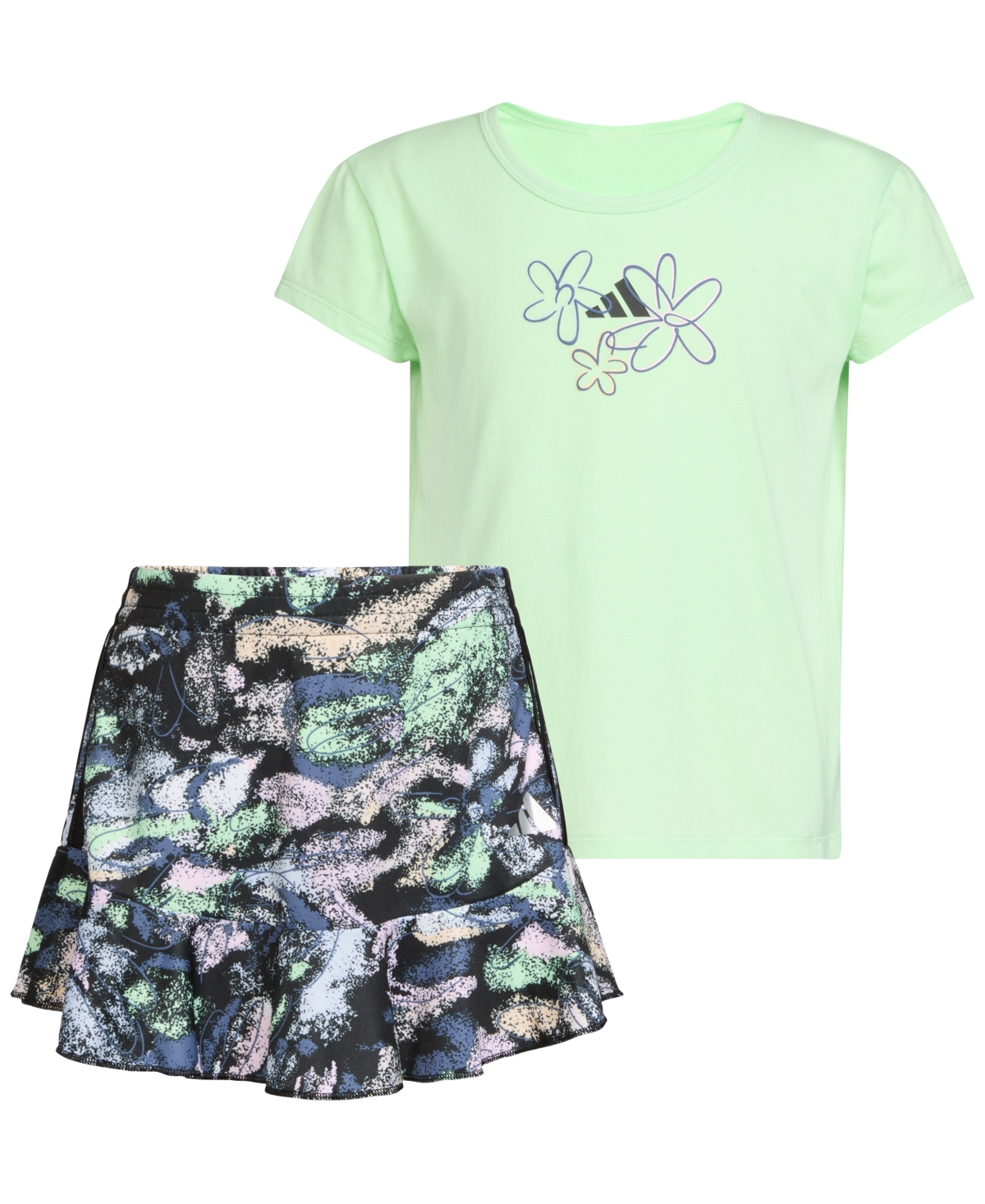 Shop Adidas Originals Little & Toddler Girls T-shirt & Printed Ruffle Skort, 2 Piece Set In Semi Green Spark