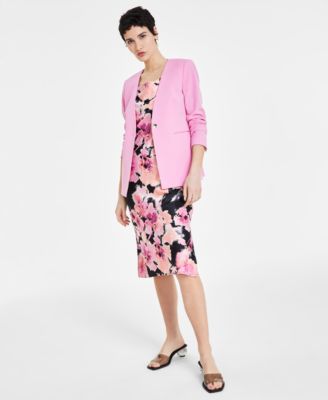 Shop Bar Iii Womens One Button Jacket Floral Print Slip Dress Created For Macys In Black,rose Bloom Multi