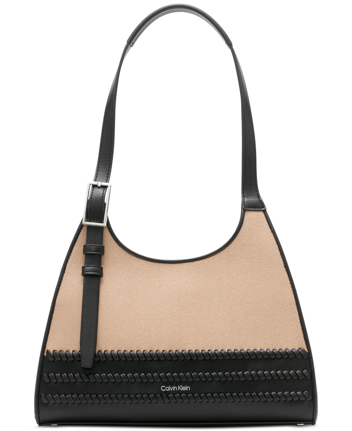Calvin Klein Quill Whip-stitch Shoulder Bag In Black Natura