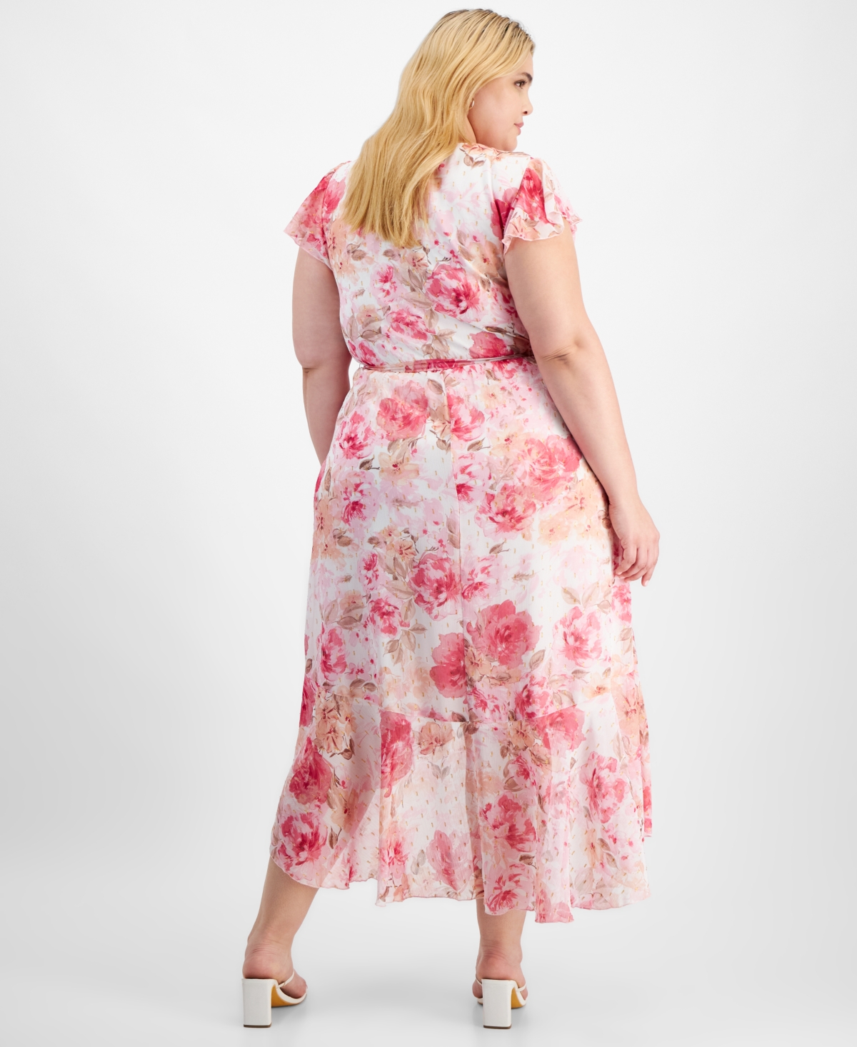 City Studios Plus Size Floral-Print Wrap Dress -fuschia