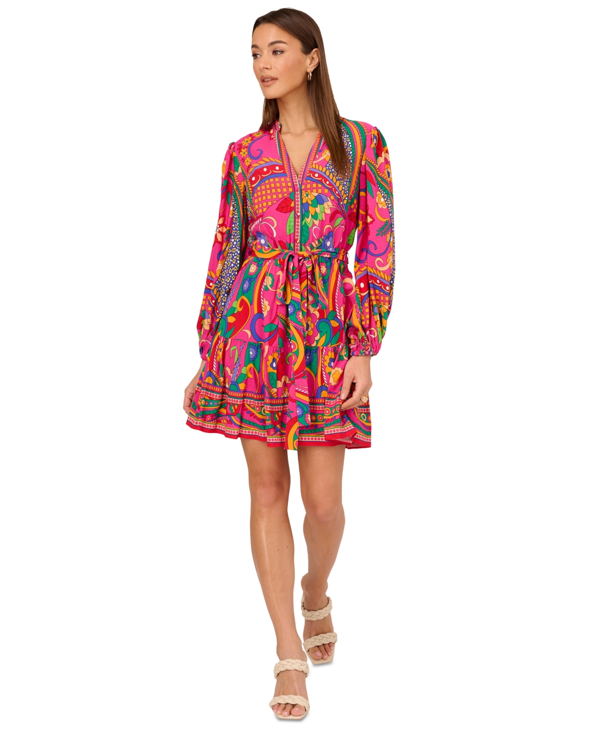 Adrianna By Adrianna Papell Women's Printed Shirtdress In Pink Multi