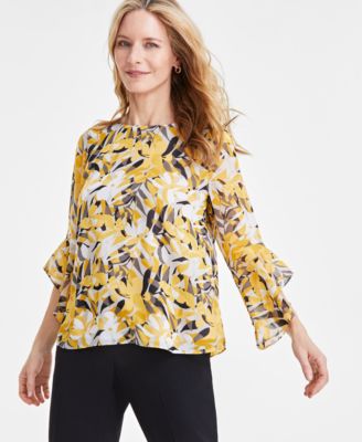 Kasper - Women's Floral-Print Ruffle-Sleeve Blouse