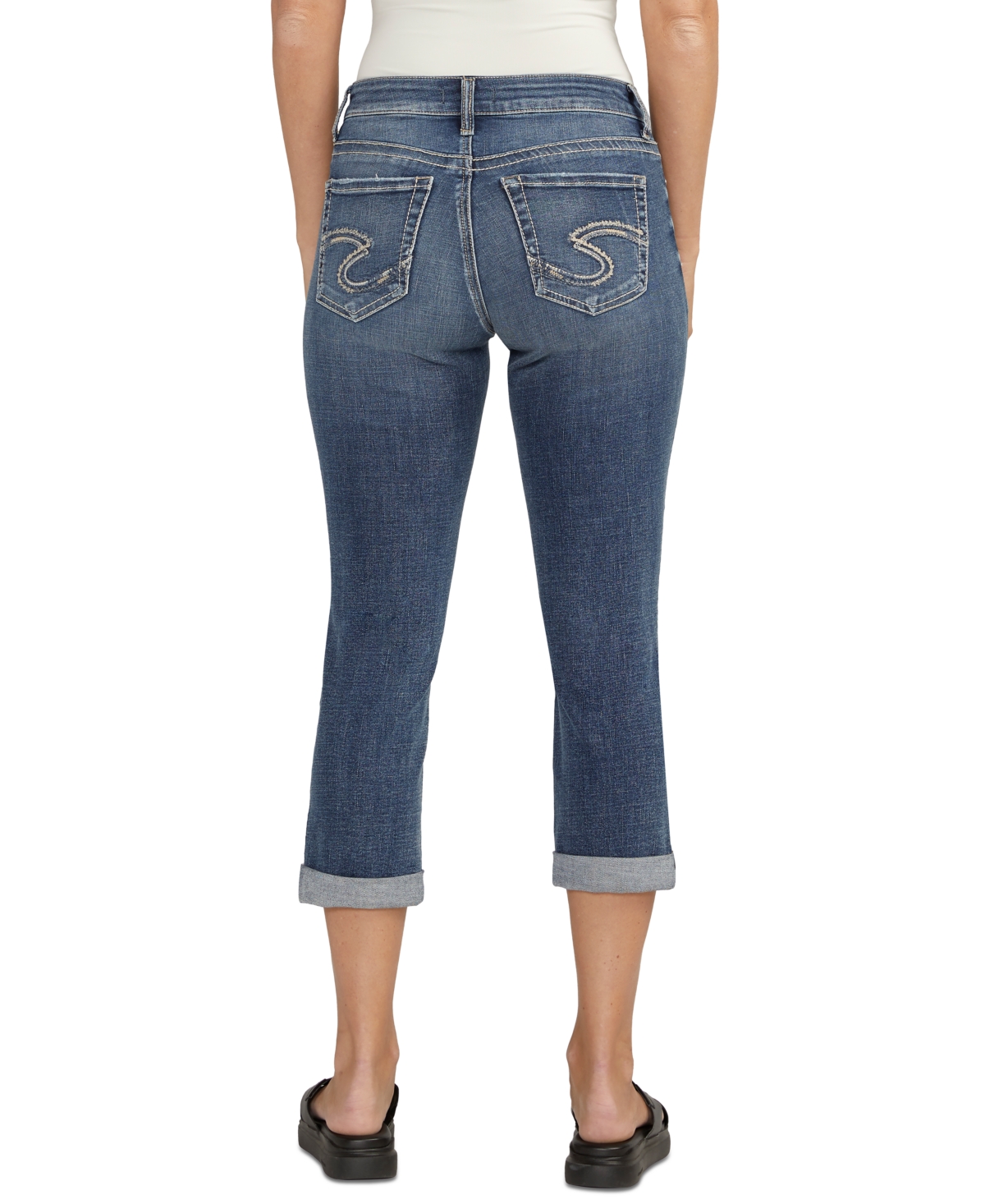 Silver Jeans Co. Women's Elyse Luxe Stretch Mid Rise Comfort Fit Denim Capri