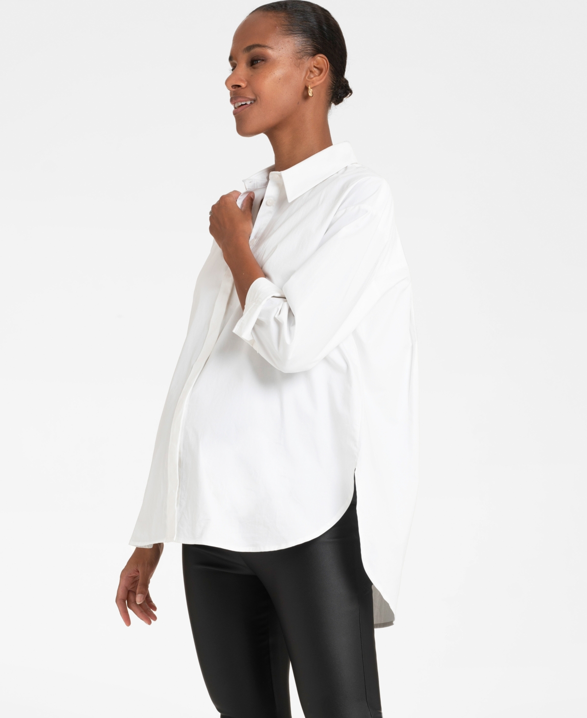 Shop Seraphine Women's Cotton Curved Hem Maternity Shirt In White