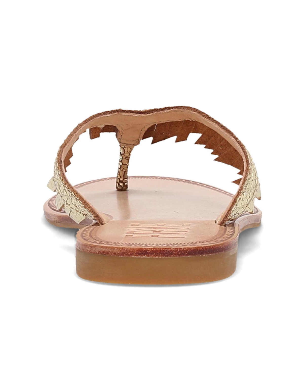 Frye Women's Ava Fringe Thong Flat Sandals - Gold Mirror - Distressed Crackle Leather
