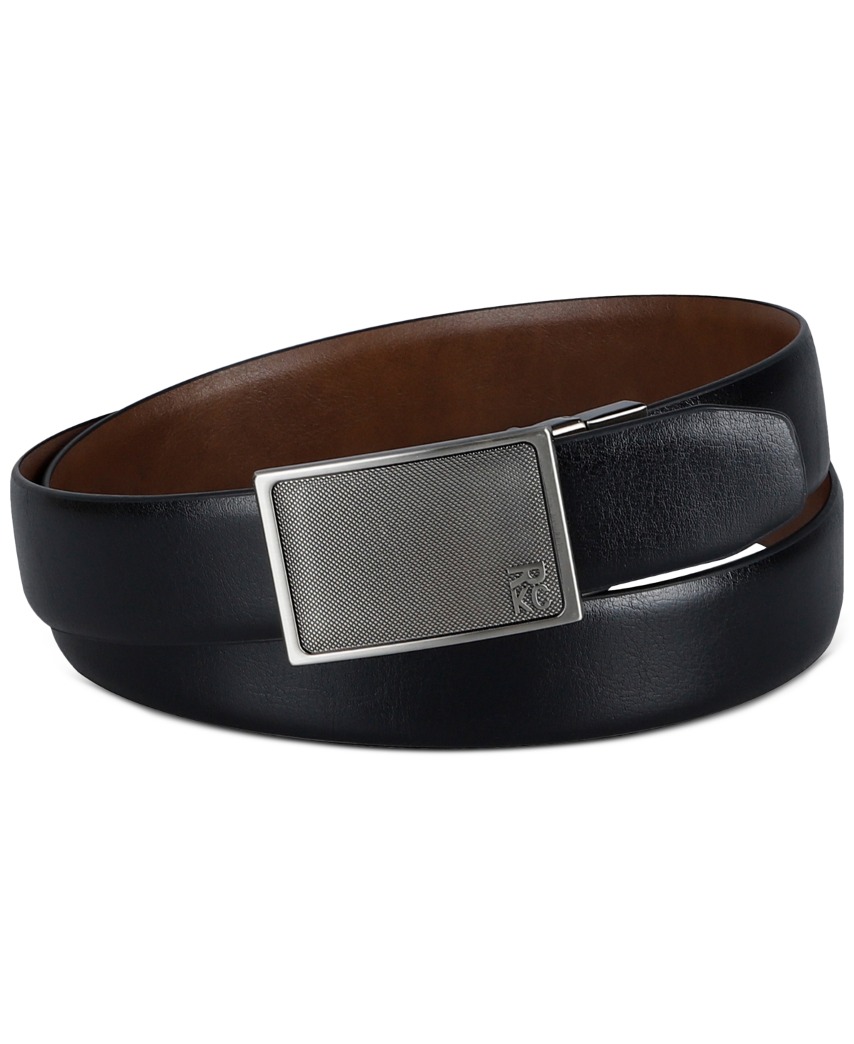 Men's Reversible Faux-Leather Compression-Buckle Belt - Black/Brown