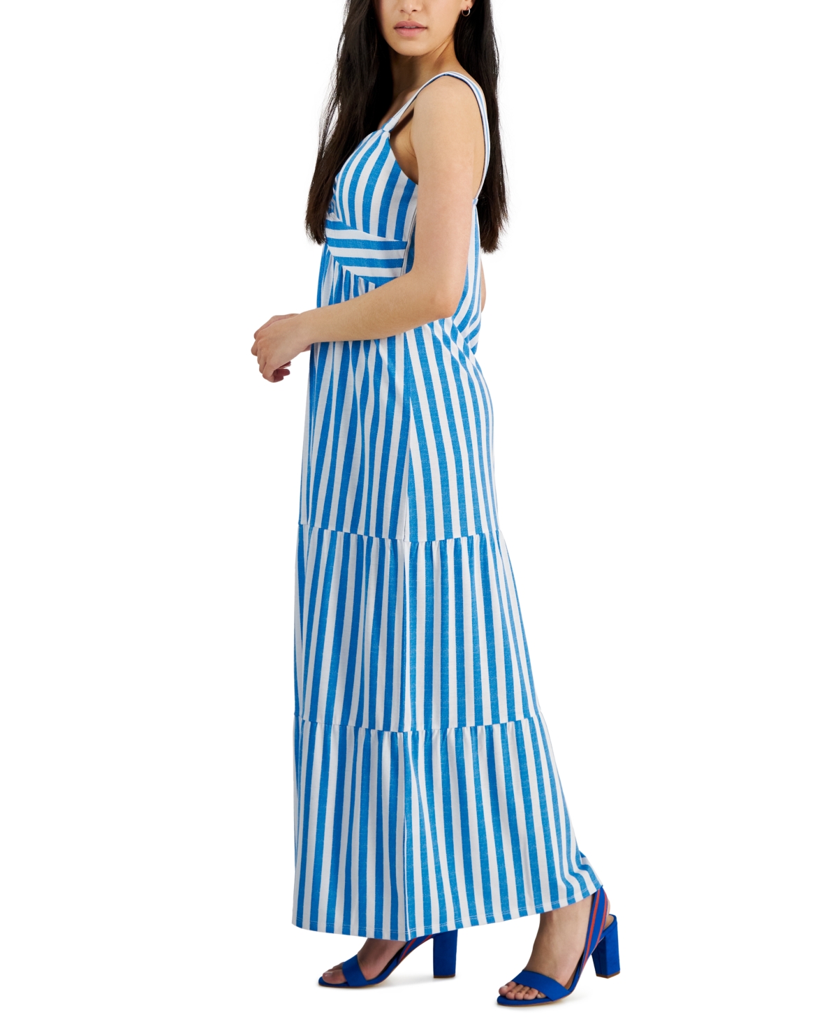 Shop Jamie & Layla Petite Striped Twist-front Maxi Dress In Ibiza Blue