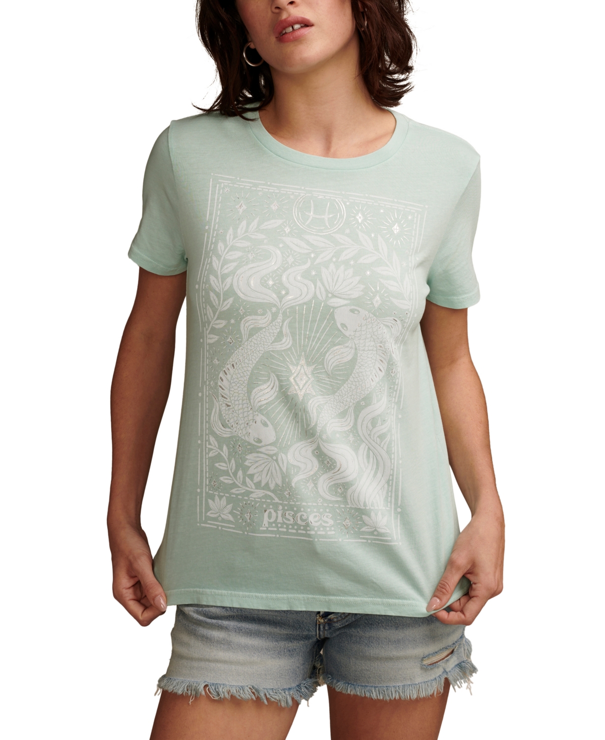 Lucky Brand Women's Pisces Poster Classic Crew Graphic T-shirt In Eggshell Blue