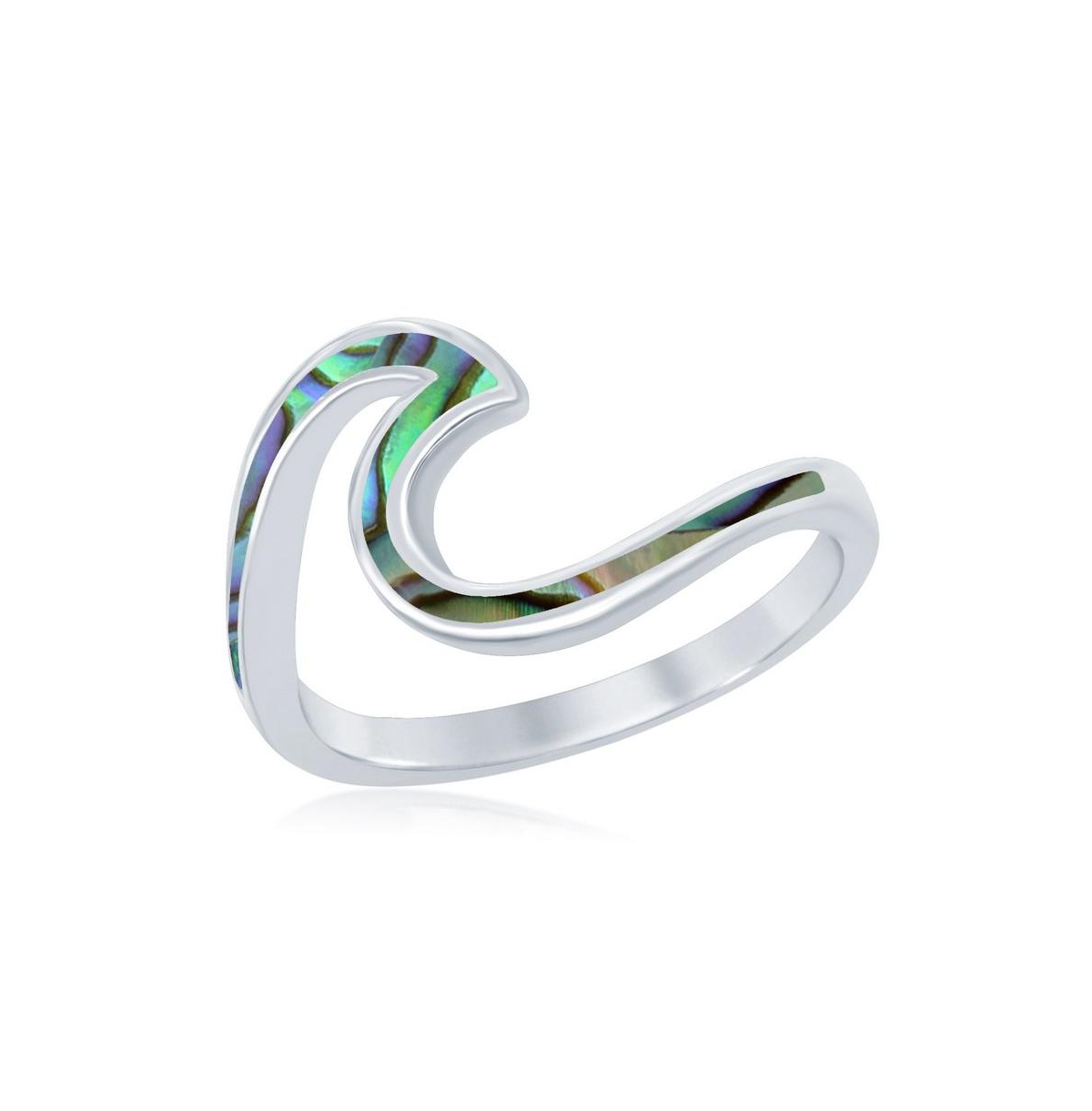 Sterling Silver Abalone Wave Design Ring - Silver