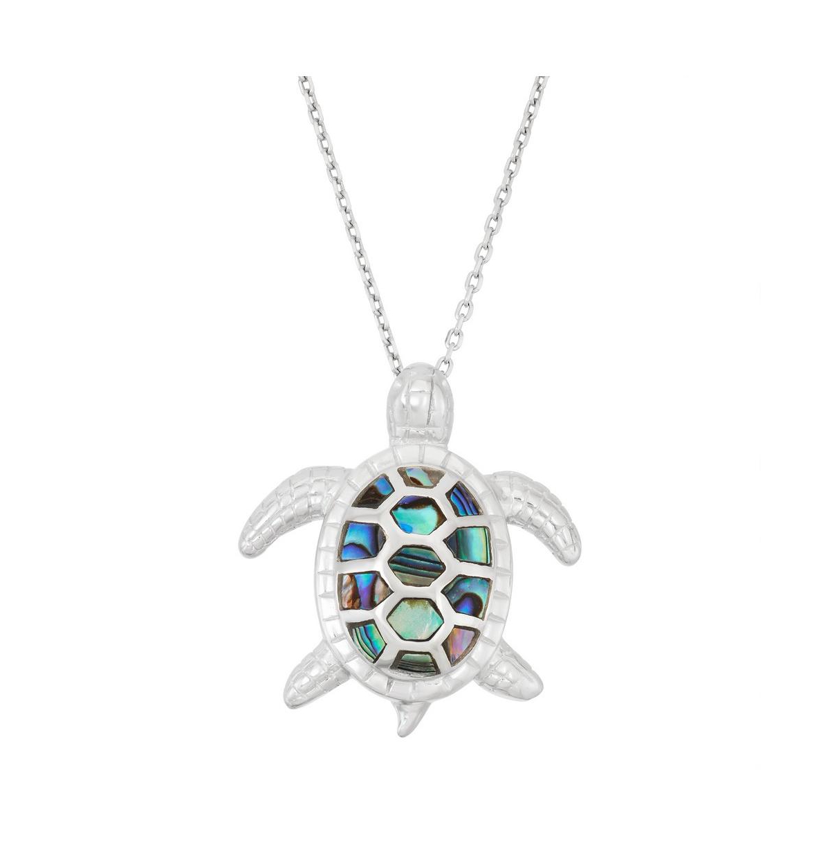 Sterling Silver Abalone Turtle Pendant Necklace - Silver