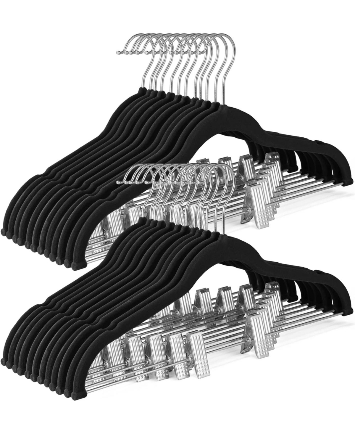 Velvet Skirt Hangers 24 Pack, Black Velvet Hangers with Adjustable Clips - Black