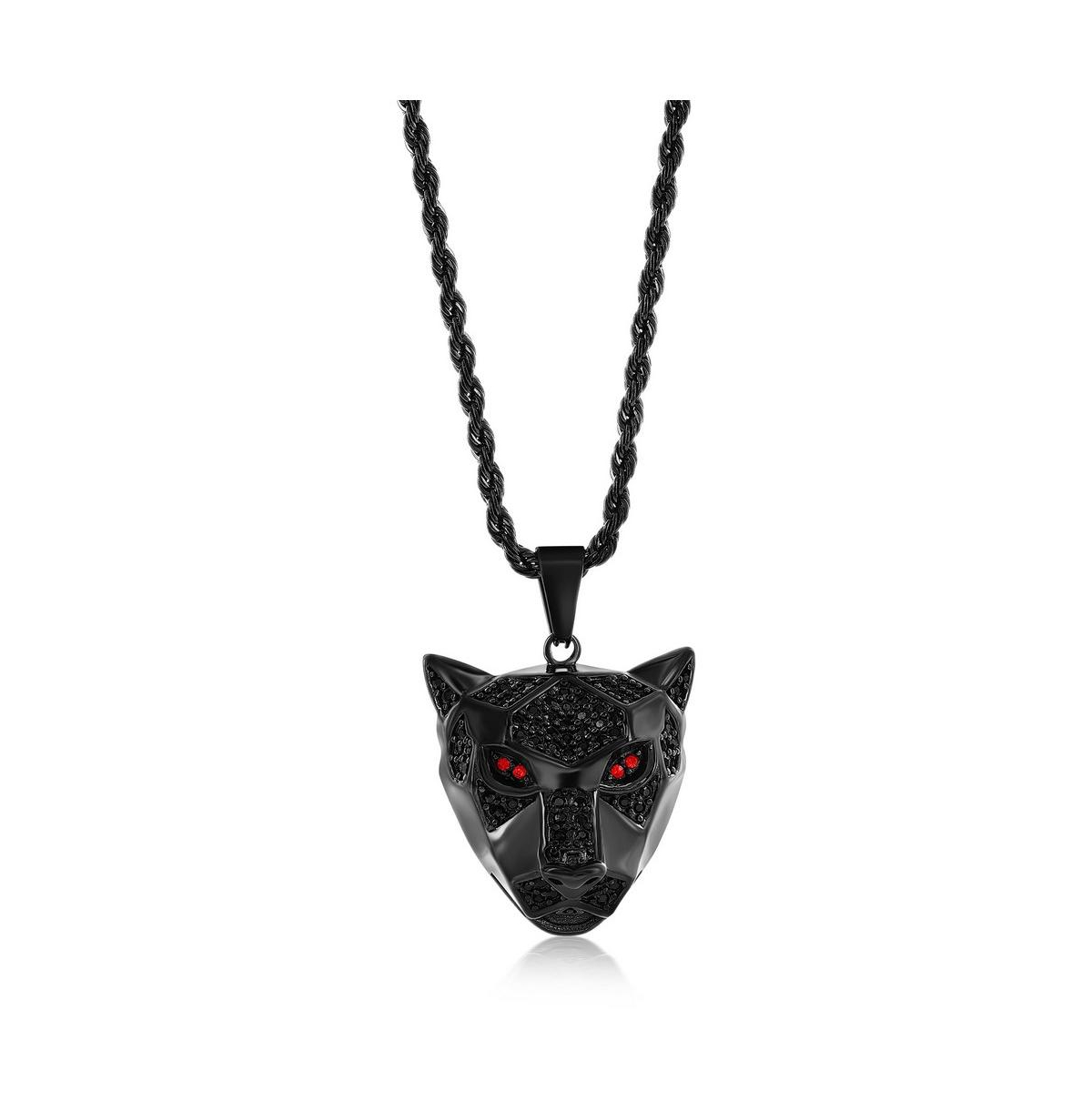 Stainless Steel Black Plated Panther with Ruby Cz Eyes Necklace - Black