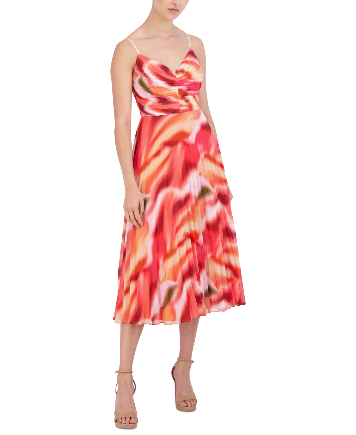 Shop Bcbg New York Women's Printed Pleated Midi Dress In Gamma Wave