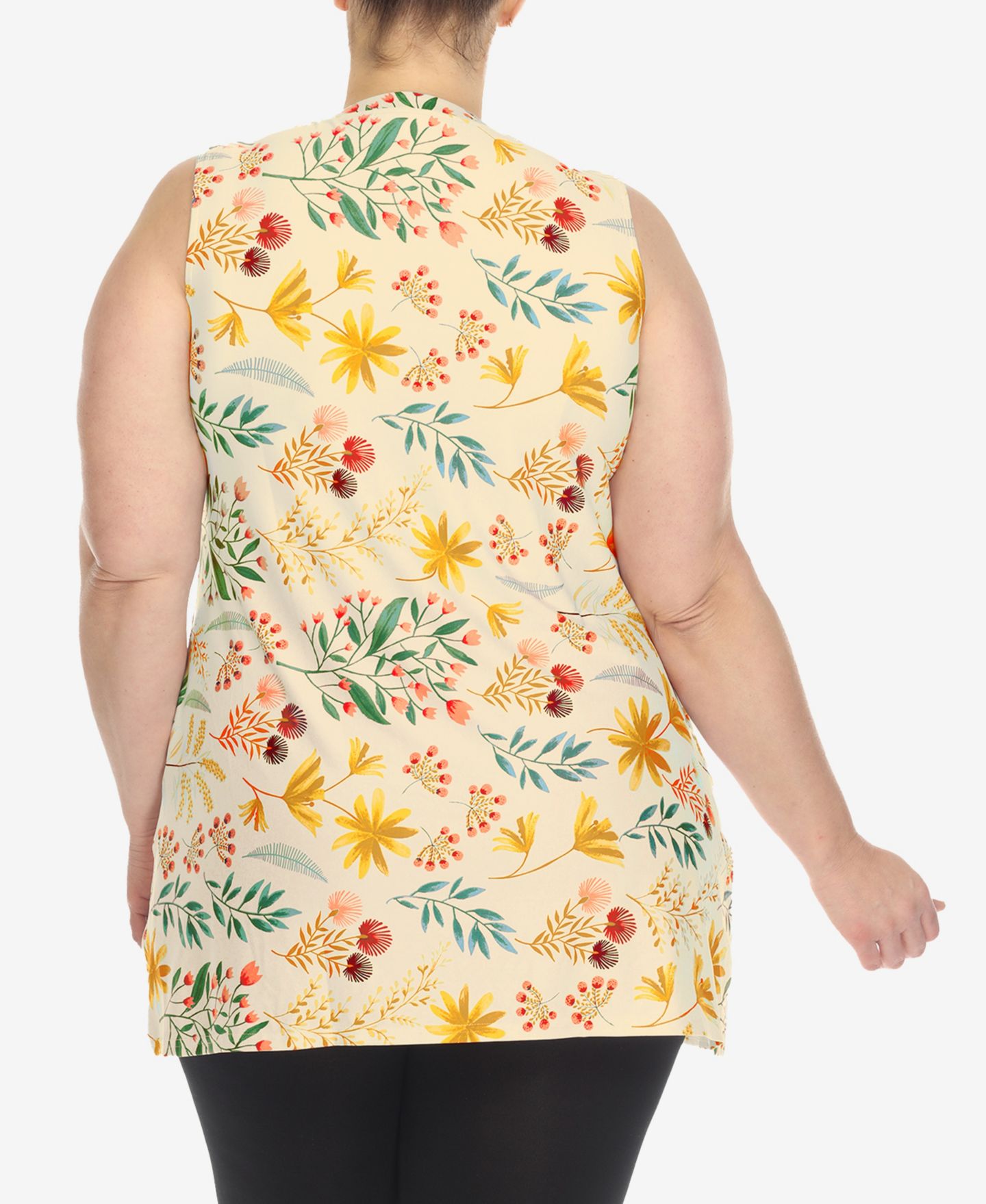 Женский топ White Mark Plus Size Floral Sleeveless Tunic Top, цвет: Бежевый — фото 2