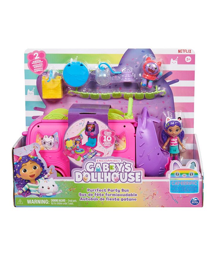 Gabby's Dollhouse Celebration Party Bus Playset with Gabby DJ Catnip Toy Figures and Dollhouse