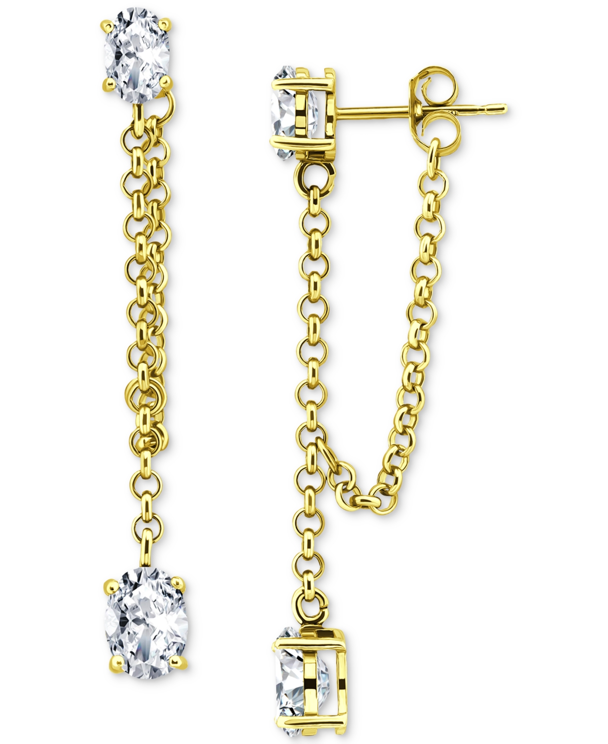 Shop Giani Bernini Cubic Zirconia Front To Back Chain Drop Earrings In 18k Gold-plated Sterling Silver, Created For Mac