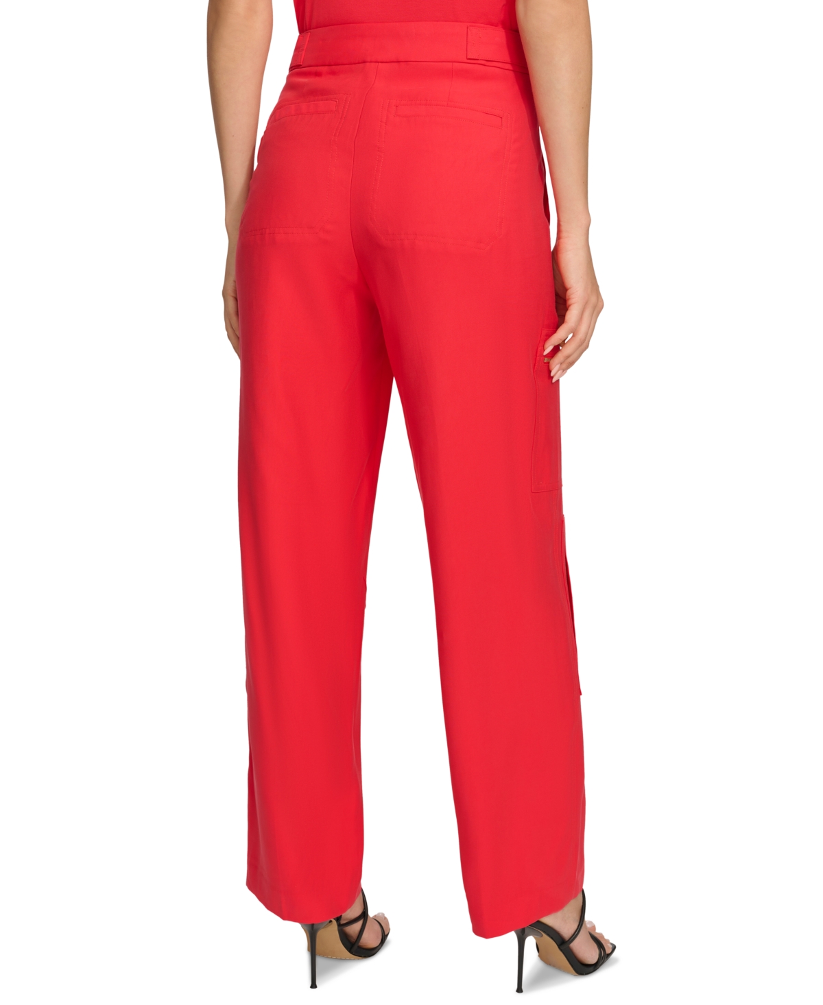 Shop Dkny Women's Frosted Twill Mid Rise Cargo Pants In Flame