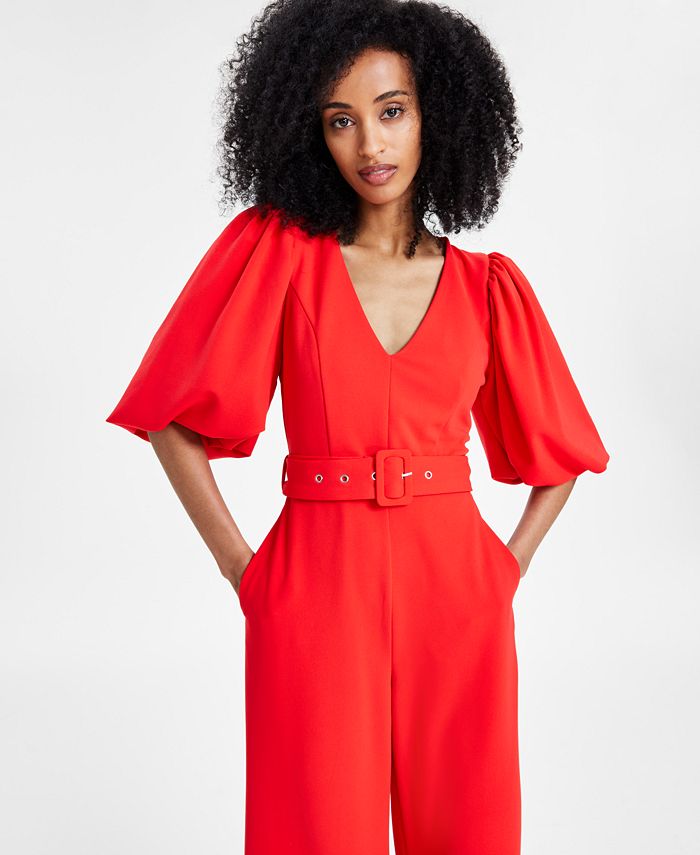 16255 Red Balloon Chiffon Sleeve Jumpsuit