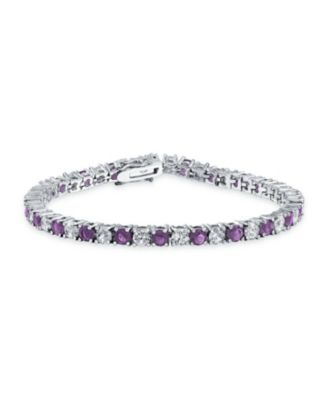 Alternating Round CZ 12CT 4 Prong Basket Set Tennis Bracelet Rhodium Plated 7.5 Inch