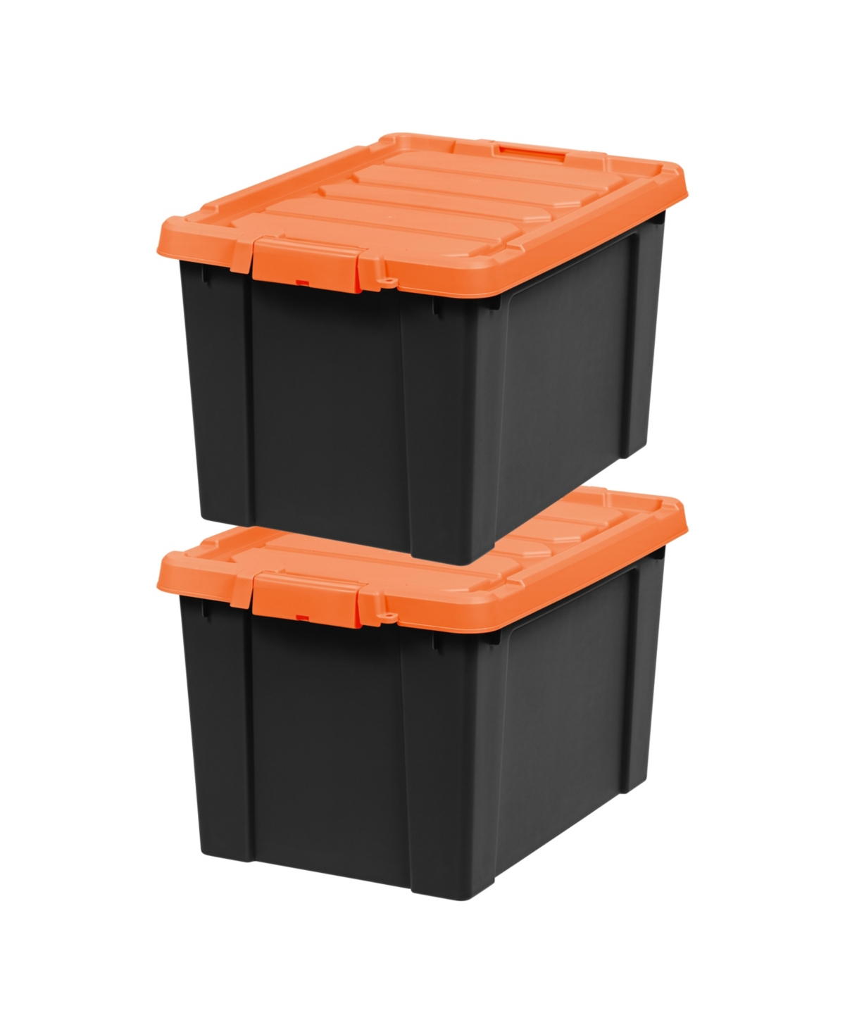 19 Gallon Lockable Storage Totes with Lids, 2 Pack - Orange Lid, Heavy-Duty Durable Stackable Containers, Large Garage Organizing Bins Moving