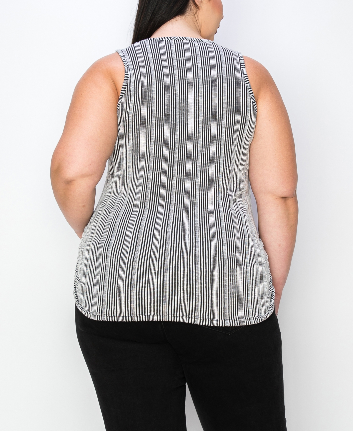 Shop Coin 1804 Plus Size Variegated Textured Stripe Ruched Tank Top In Black Ivory
