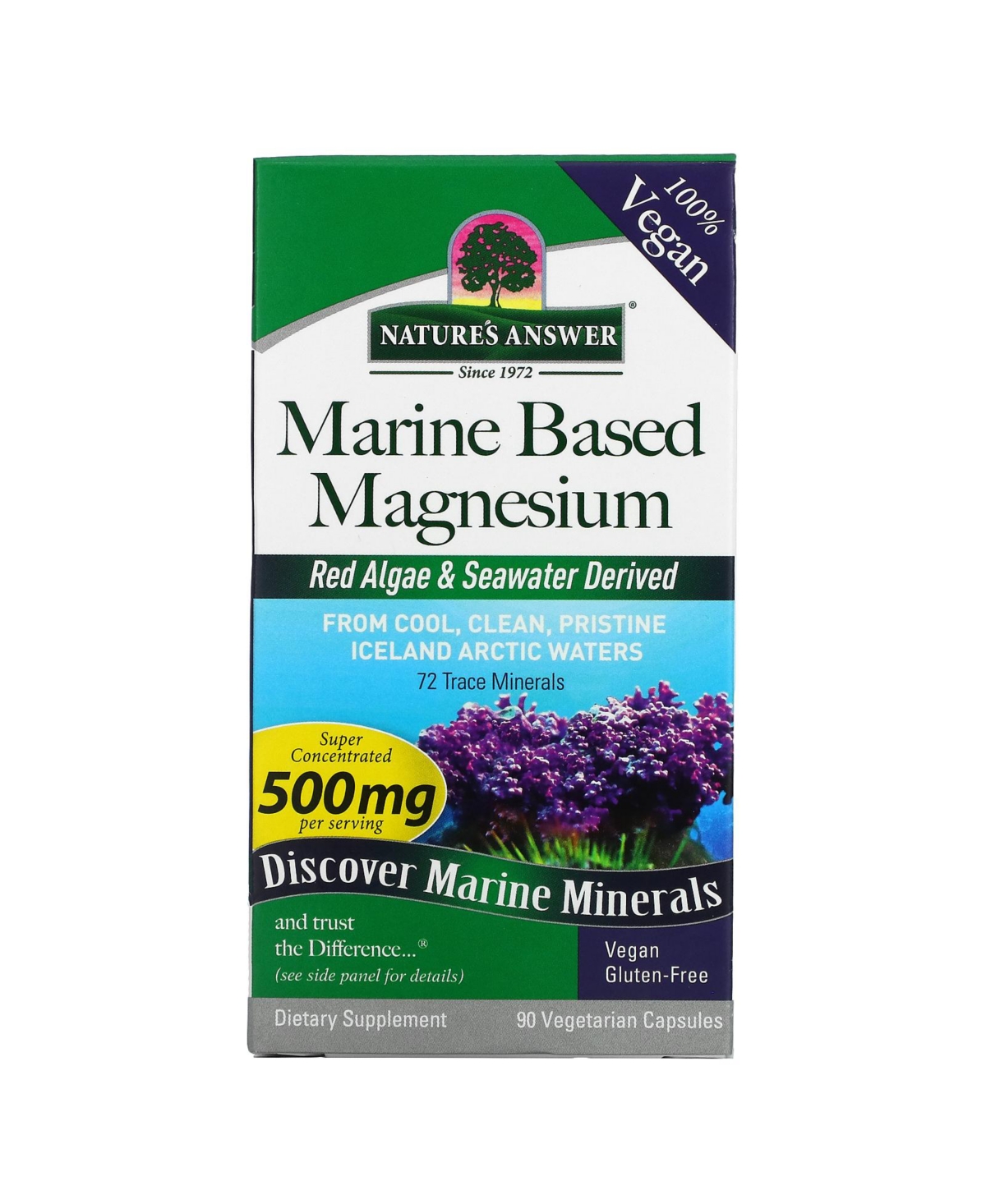 Marine Based Magnesium 500 mg - 90 Vegetarian Capsules (250 mg per - Assorted Pre-Pack